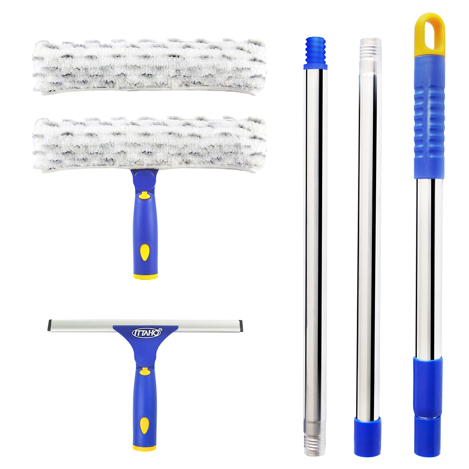 Ittaho Squeegee For Window Cleaning,10 Squeegee  11 Microfiber Scrubber Combi With Stainless Steel Pole,Extendable Squeegee Wind